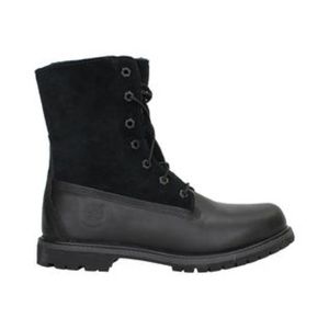 Timberland Authentics Teddy Fleece Fold-Down Black Leather Women's Boots